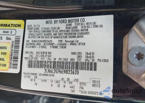 2014 Lincoln Mkz z USA, uszkodzony, nr VIN 3LN6L2G96ER823620